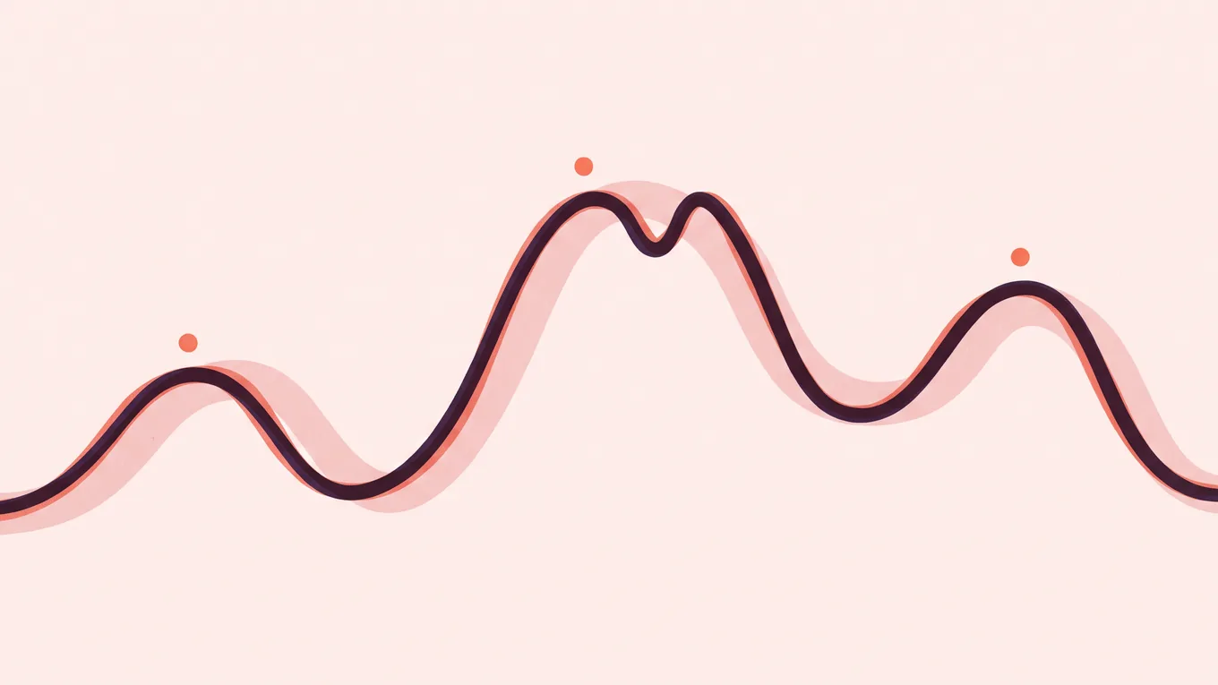 A smooth wave line rising and falling unevenly across the frame, standing for hormone levels losing their rhythm.