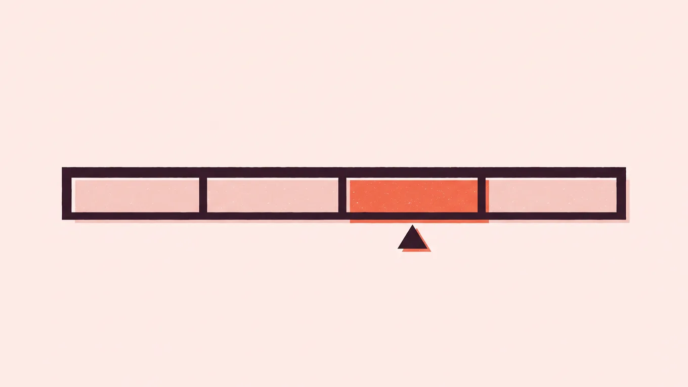 A horizontal measuring bar of four graduated segments with a pointer beneath the third.